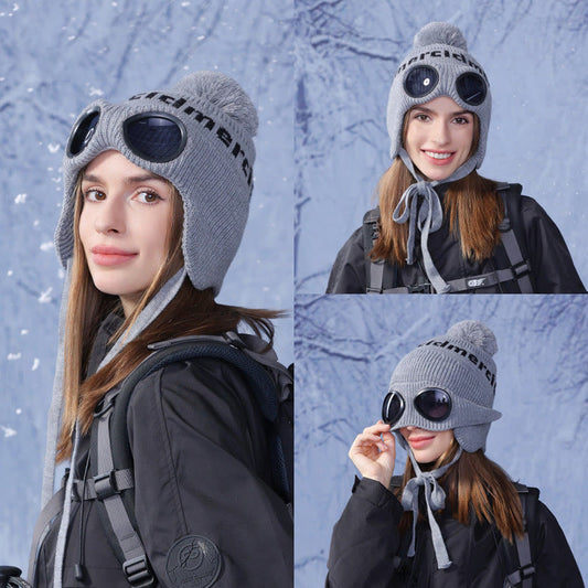 Bonnet chaud coupe-vent avec lunettes de protection - image 0