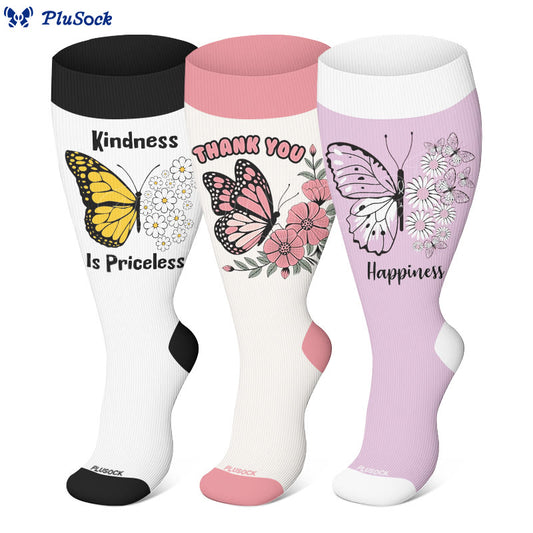 Chaussettes de compression Butterfly Bloom grandes tailles (3 paires) - image 0