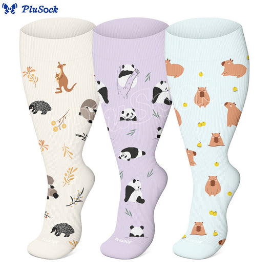 Chaussettes de compression grandes tailles à motif animaux de la forêt (3 paires) - image 0