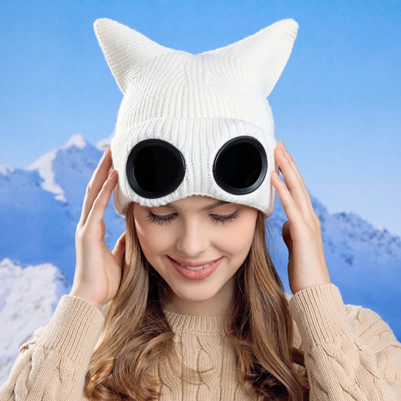 Bonnet tricoté à oreilles de chat avec lunettes - image 6