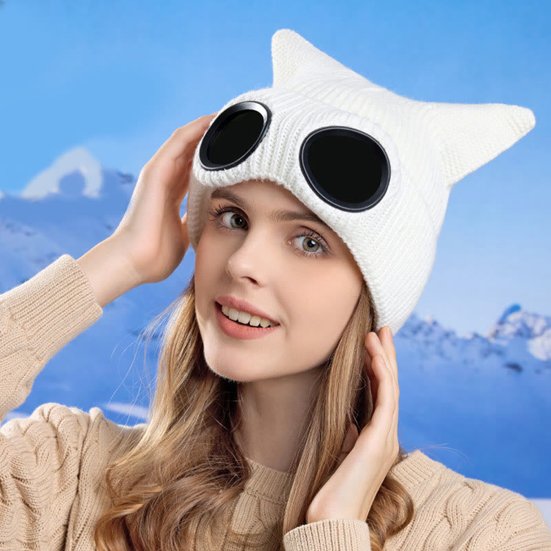 Bonnet tricoté à oreilles de chat avec lunettes - image 5