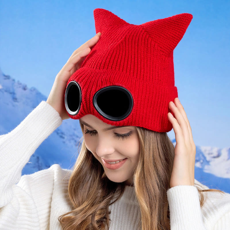 Bonnet tricoté à oreilles de chat avec lunettes - image 8