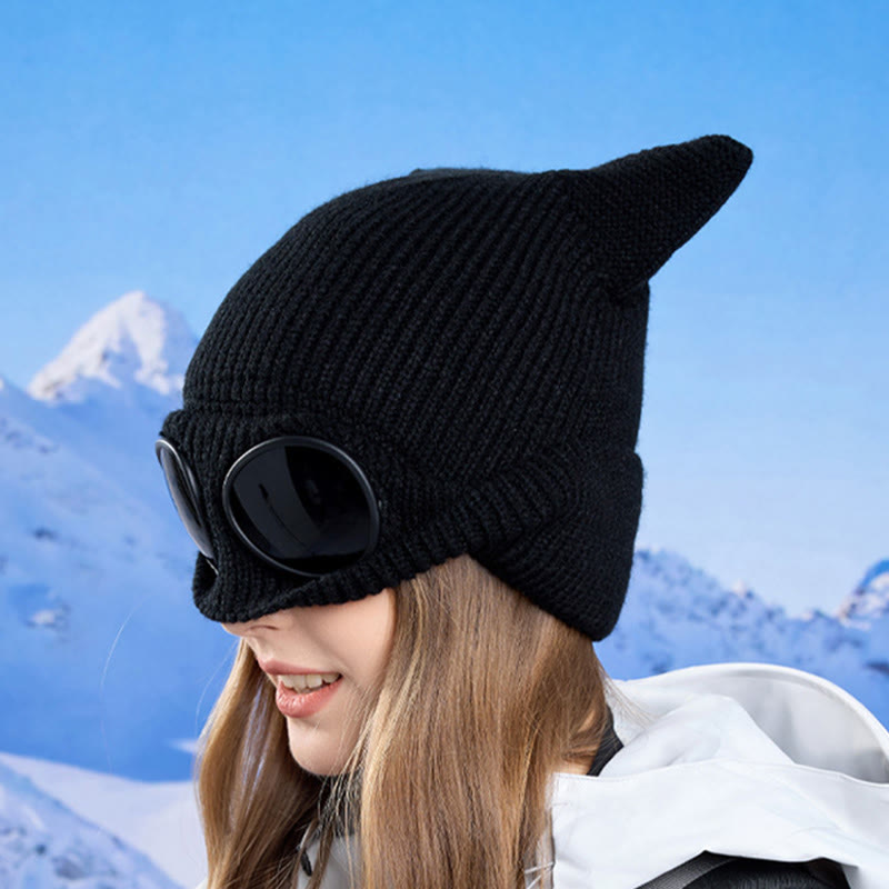 Bonnet tricoté à oreilles de chat avec lunettes - image 2