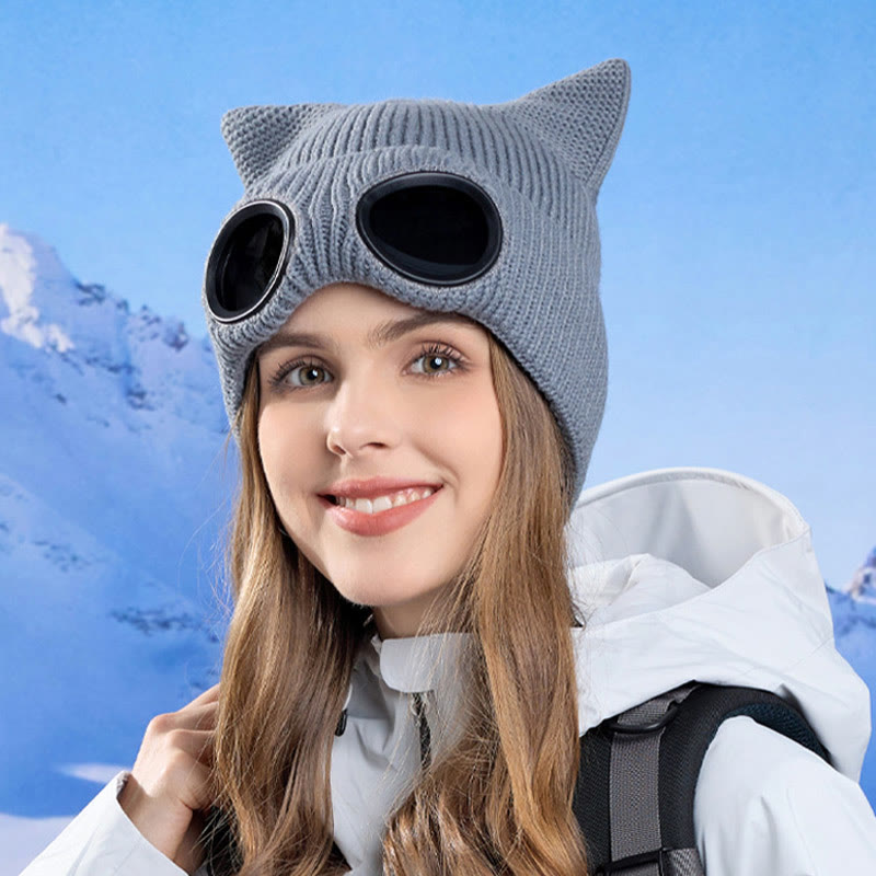 Bonnet tricoté à oreilles de chat avec lunettes - image 3