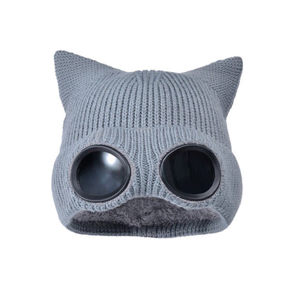 Bonnet tricoté à oreilles de chat avec lunettes - Gris - One Size - image 16