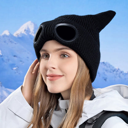 Bonnet tricoté à oreilles de chat avec lunettes - image 1