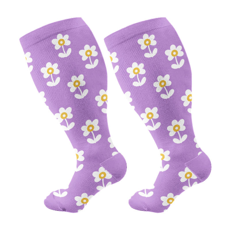 Chaussettes de compression à motif floral grande taille - Violet - 4XL - image 12