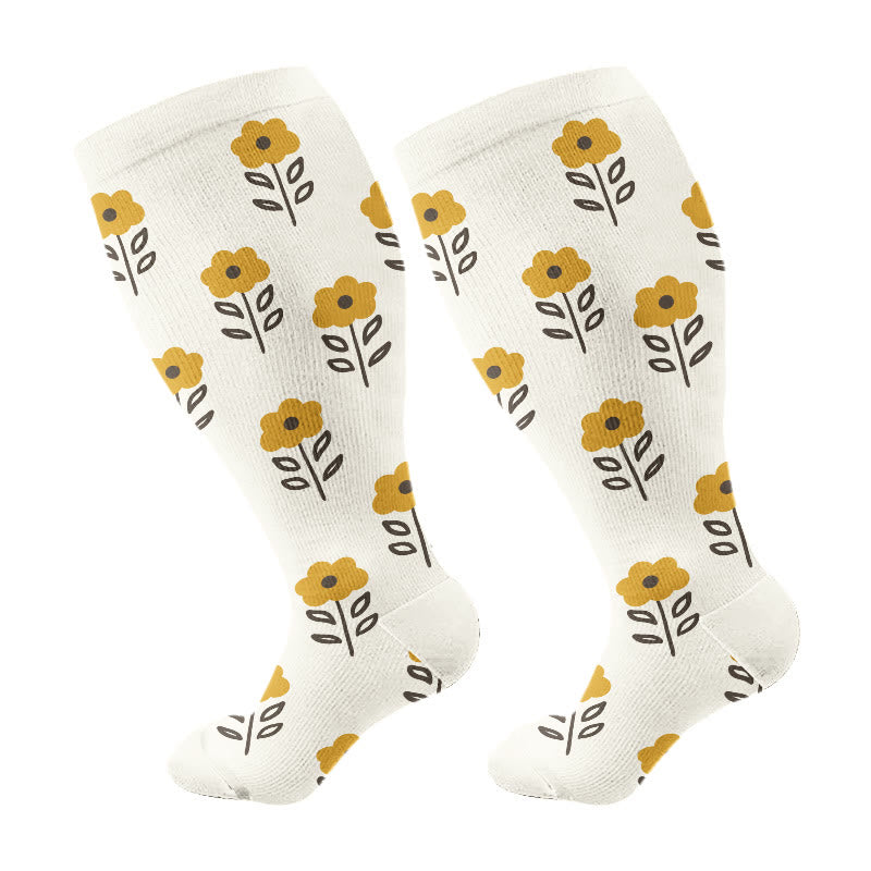 Chaussettes de compression à motif floral grande taille - Beige - 4XL - image 13