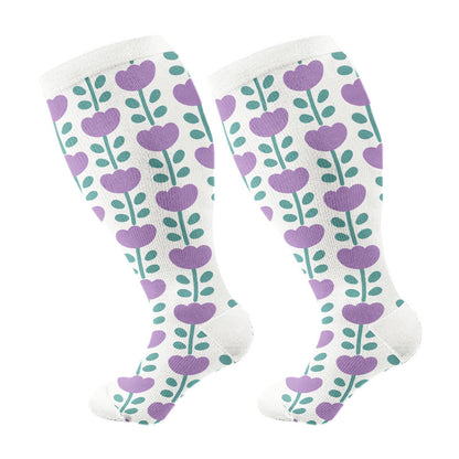 Chaussettes de compression à motif floral grande taille - Blanc - 4XL - image 14