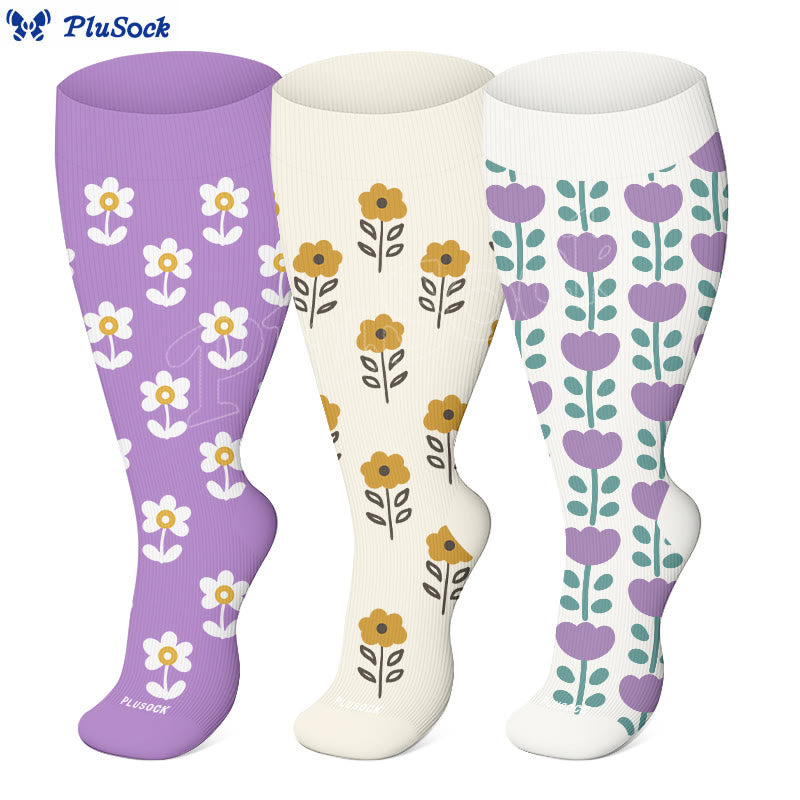 Plusock Chaussettes de compression à motif floral grande taille (3 paires) - image 0