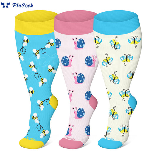 Plusock Chaussettes de compression grandes tailles à motif abeille et escargot (3 paires) - image 0