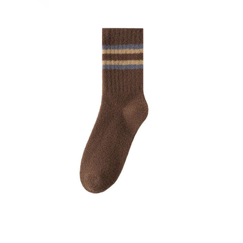 Chaussettes courtes à rayures parallèles bicolores (3 paires) - Café - EU39-44(US6-10) - image 15