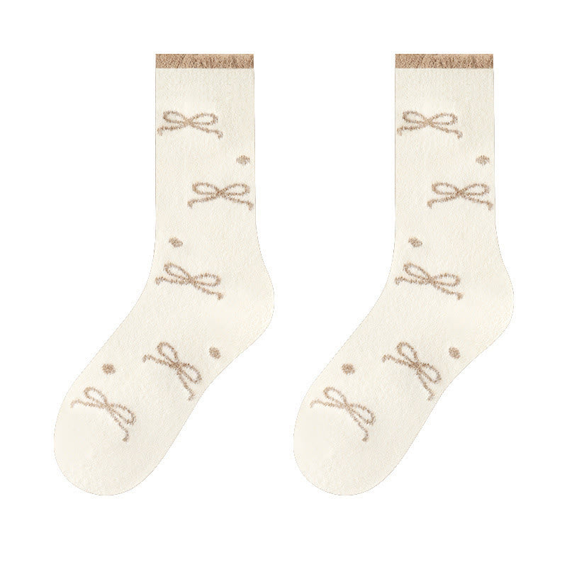 Chaussettes courtes chaudes à nœud papillon (5 paires) - Beige - EU36-40(US3-7) - image 11