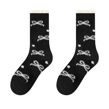 Chaussettes courtes chaudes à nœud papillon (5 paires) - Noir - EU36-40(US3-7) - image 12