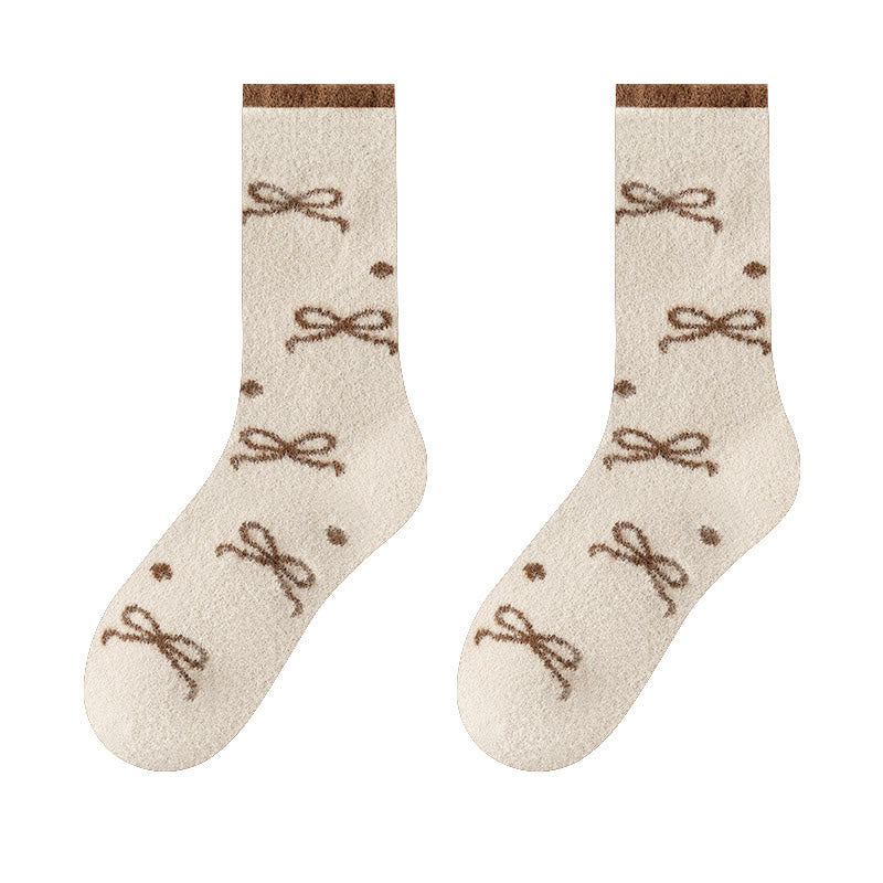 Chaussettes courtes chaudes à nœud papillon (5 paires) - Abricot - EU36-40(US3-7) - image 13