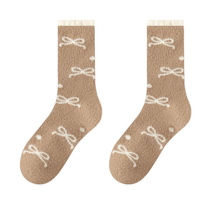 Chaussettes courtes chaudes à nœud papillon (5 paires) - Kaki - EU36-40(US3-7) - image 14