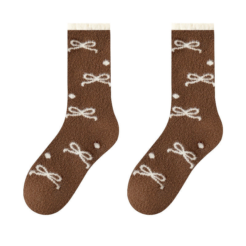 Chaussettes courtes chaudes à nœud papillon (5 paires) - Café - EU36-40(US3-7) - image 15