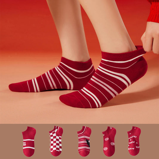 Chaussettes rouges festives (5 paires) - Multicolore - EU36-40(US3-7) - image 0