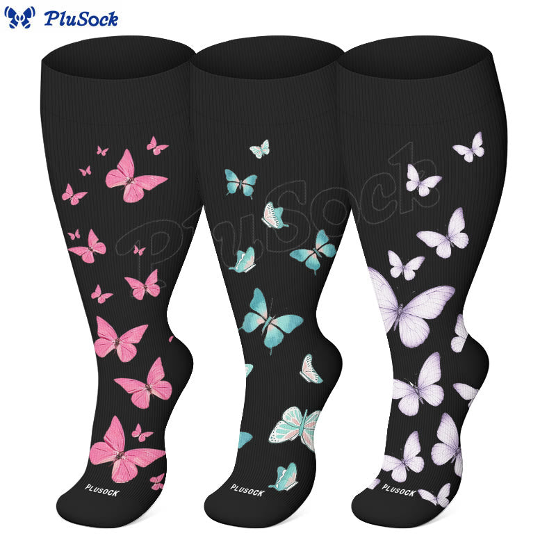 Chaussettes de compression à imprimé papillon grande taille (3 paires) - image 0