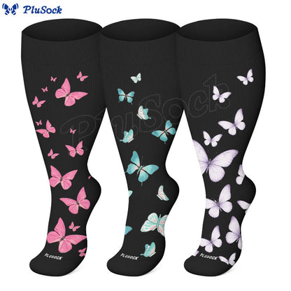 Chaussettes de compression à imprimé papillon grande taille (3 paires) - image 0