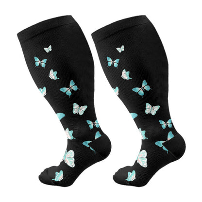 Chaussettes de compression à imprimé papillon grande taille (3 paires) - Vert (1 paire) - 4XL - image 13