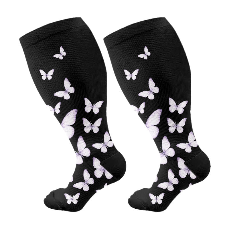 Chaussettes de compression à imprimé papillon grande taille (3 paires) - Violet (1 paire) - 4XL - image 14