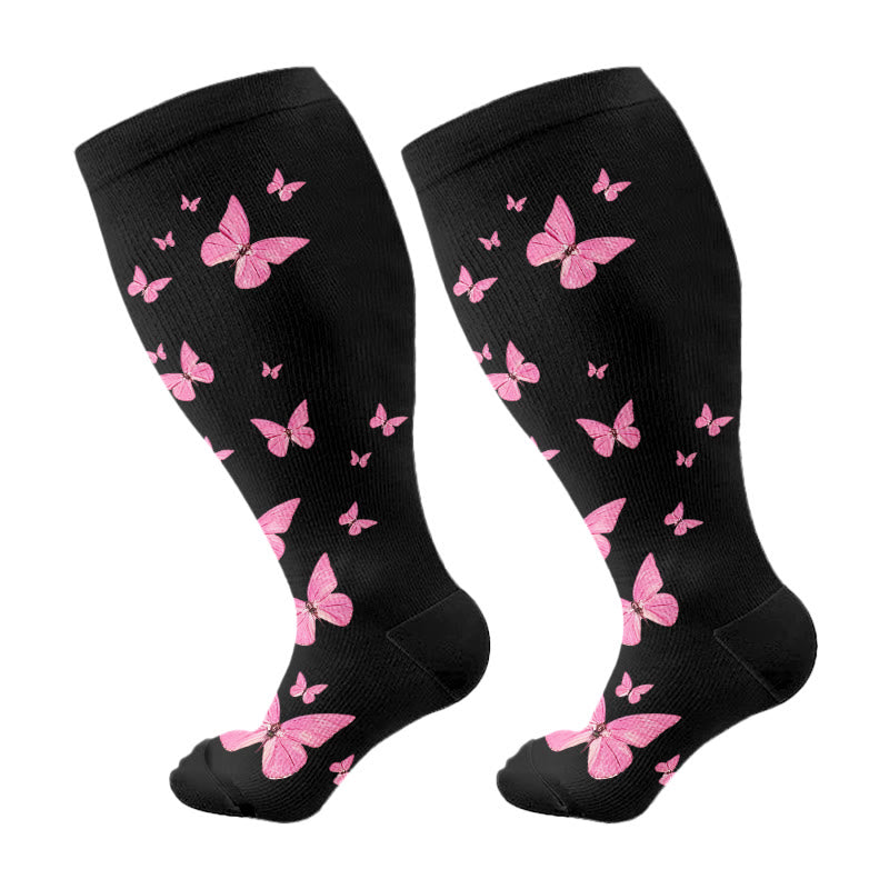 Chaussettes de compression à imprimé papillon grande taille (3 paires) - Rose (1 paire) - 4XL - image 12