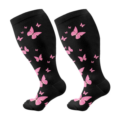 Chaussettes de compression à imprimé papillon grande taille (3 paires) - Rose (1 paire) - 4XL - image 12