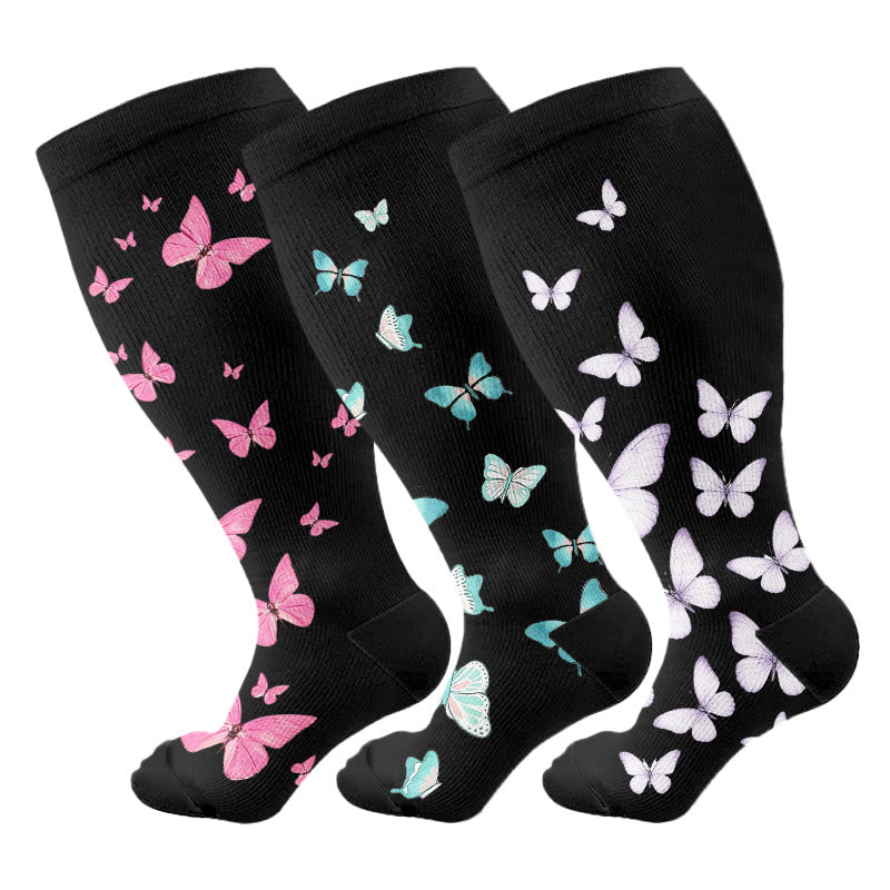 Chaussettes de compression à imprimé papillon grande taille (3 paires) - Multicolore - 4XL - image 8