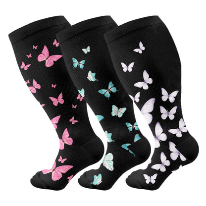 Chaussettes de compression à imprimé papillon grande taille (3 paires) - Multicolore - 4XL - image 8
