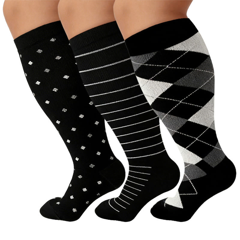 Chaussettes de compression à losanges grandes tailles 2XL - 7XL (3 paires) - image 1