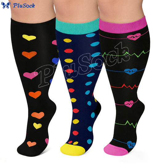 Chaussettes de compression grandes tailles à motifs colorés 2XL - 7XL (3 paires) - image 0