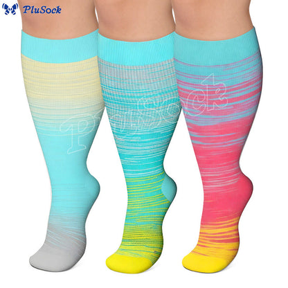 Chaussettes de compression à rayures vives grandes tailles 2XL - 7XL (3 paires) - image 0