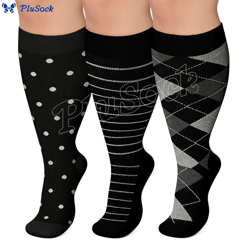Chaussettes de compression à losanges grandes tailles 2XL - 7XL (3 paires) - image 0