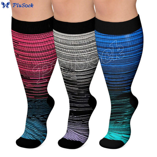 Chaussettes de compression grandes tailles à lignes colorées et tendance 2XL- 7XL (3 paires) - image 0