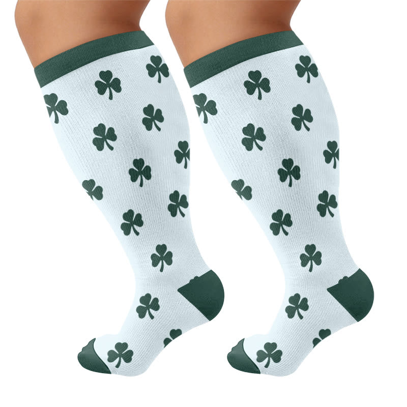 Chaussettes de compression à motif trèfle grande taille - Bleu - 4XL - image 5