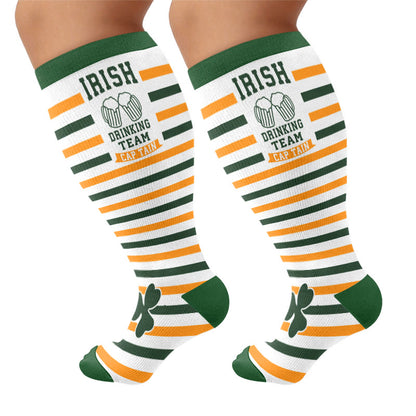 Chaussettes de compression à motif trèfle grande taille - Vert - 4XL - image 7