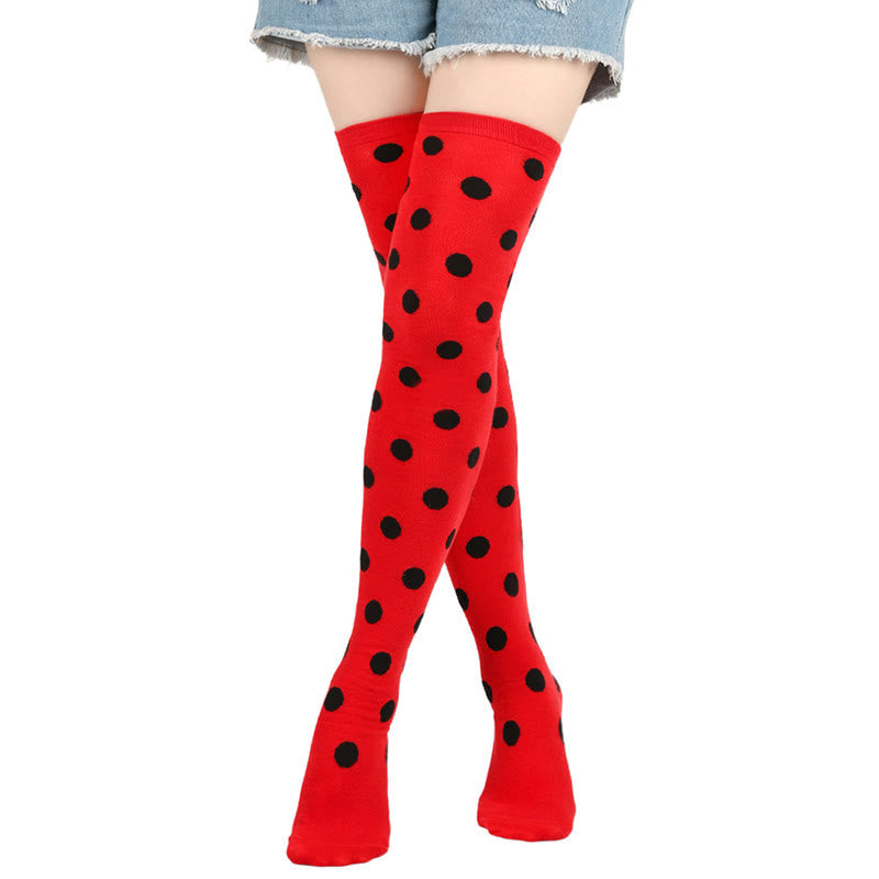 Chaussettes hautes à pois amusants (5 paires) - Rouge - One Size - image 3