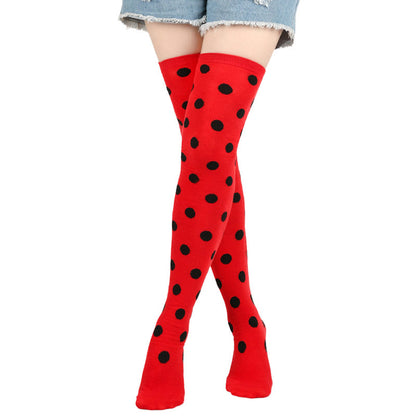 Chaussettes hautes à pois amusants (5 paires) - Rouge - One Size - image 3