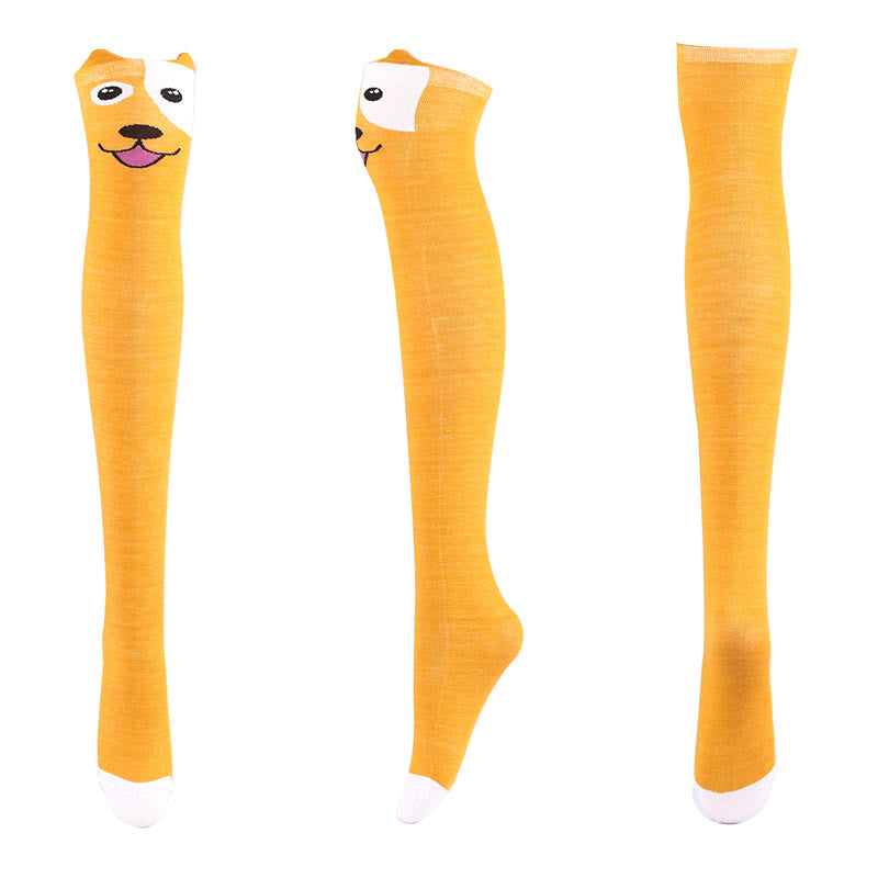 Chaussettes hautes à motifs animaux adorables (2 paires) - Jaune - One Size - image 1
