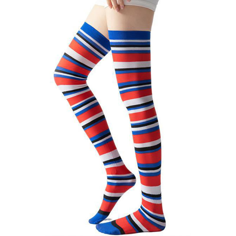 Chaussettes de compression montantes à rayures (2 paires) - Bleu - EU36-40(US3-7) - image 0