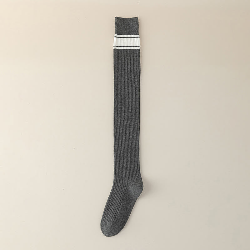 Chaussettes hautes classiques à double rayure (2 paires) - Gris - EU36-40(US3-7) - image 9