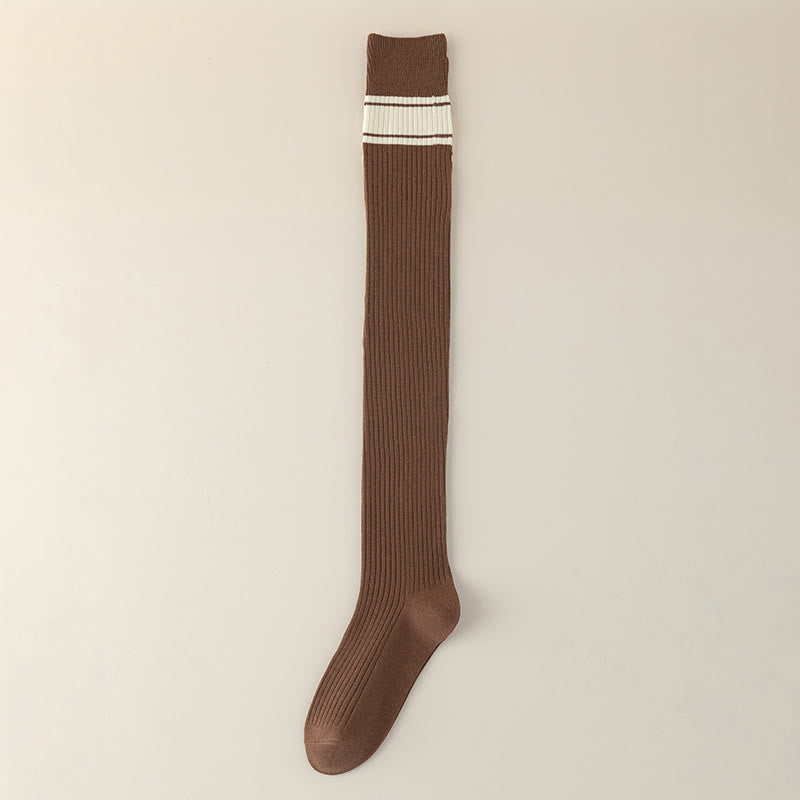 Chaussettes hautes classiques à double rayure (2 paires) - Café - EU36-40(US3-7) - image 12