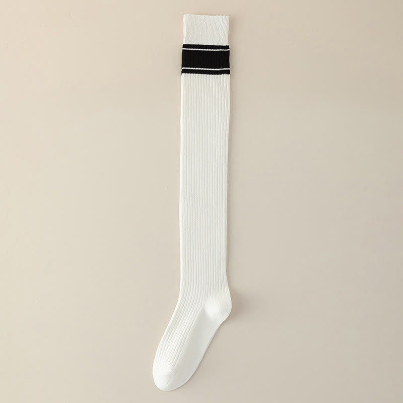 Chaussettes hautes classiques à double rayure (2 paires) - Blanc - EU36-40(US3-7) - image 11