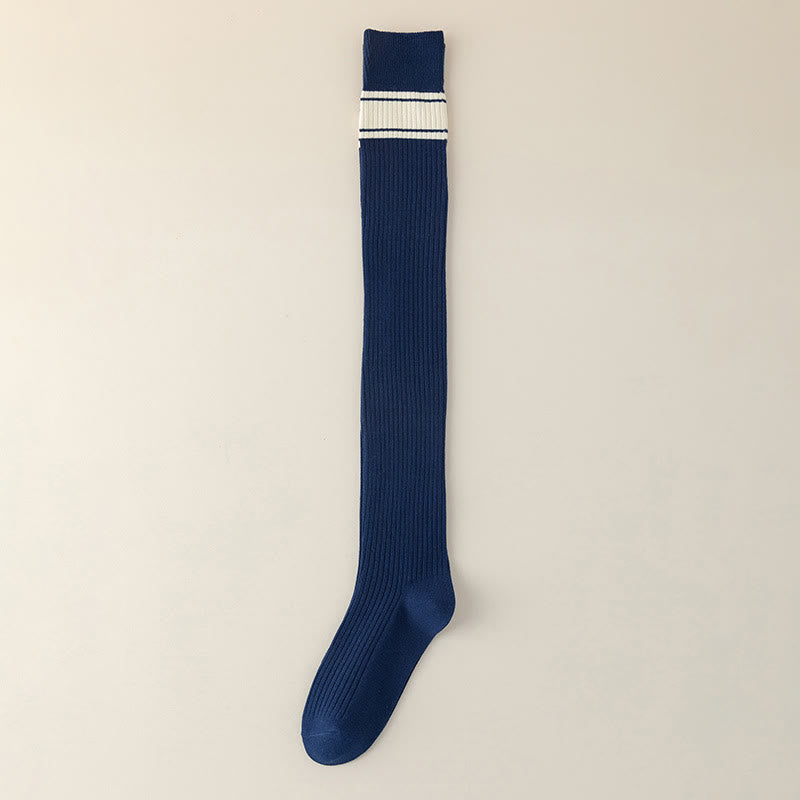 Chaussettes hautes classiques à double rayure (2 paires) - Bleu marine - EU36-40(US3-7) - image 13