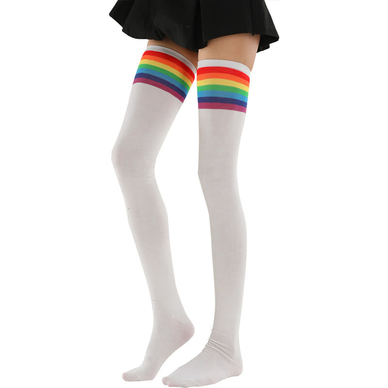 Chaussettes hautes à rayures arc-en-ciel (2 paires) - Blanc - One Size - image 5