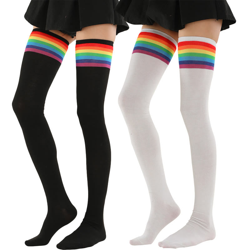 Chaussettes hautes à rayures arc-en-ciel (2 paires) - Multicolore - One Size - image 0