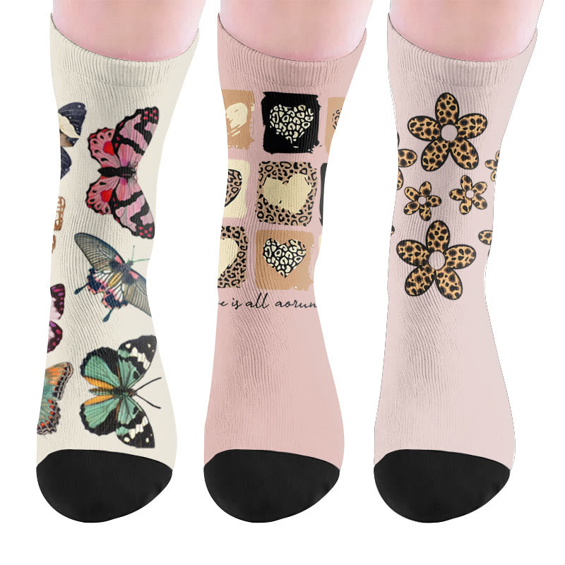 Chaussettes à motif léopard et cœur papillon - Multicolore (3 paires) - EU37-44(US4-10) - image 10