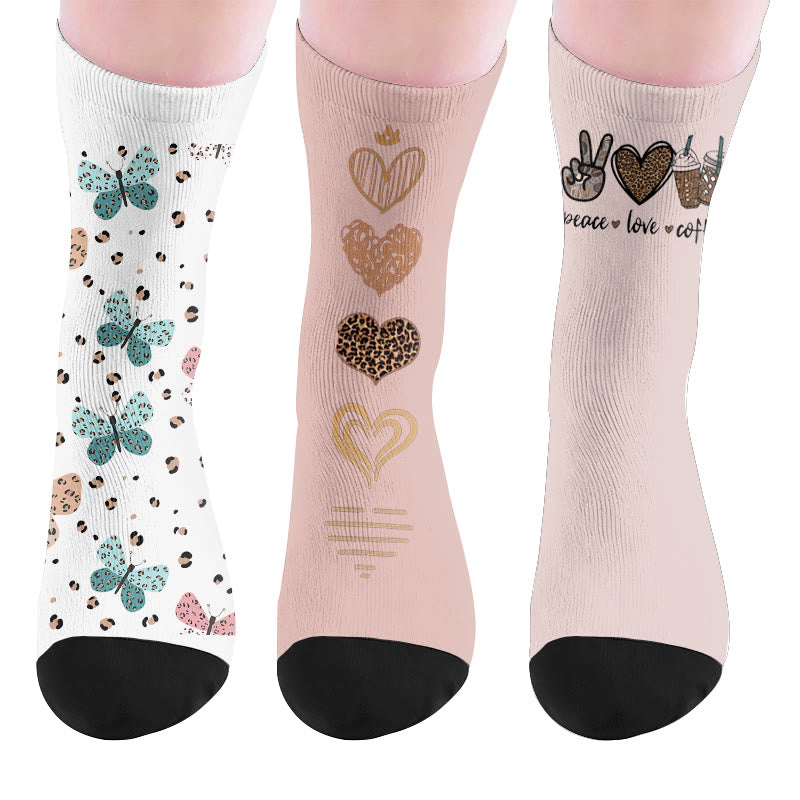 Chaussettes à café papillon et cœur - Multicolore (3 paires) - EU37-44(US4-10) - image 10
