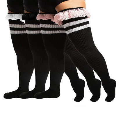 Chaussettes hautes à rayures en dentelle grande taille - image 7